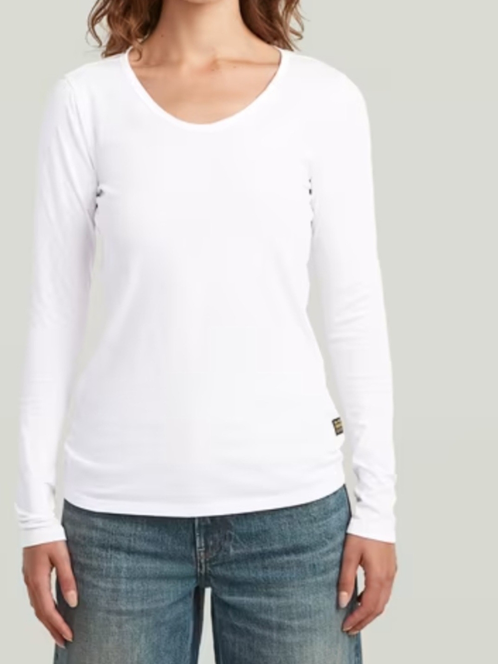 Classic Scoop Neck Long Sleeve Tee - White